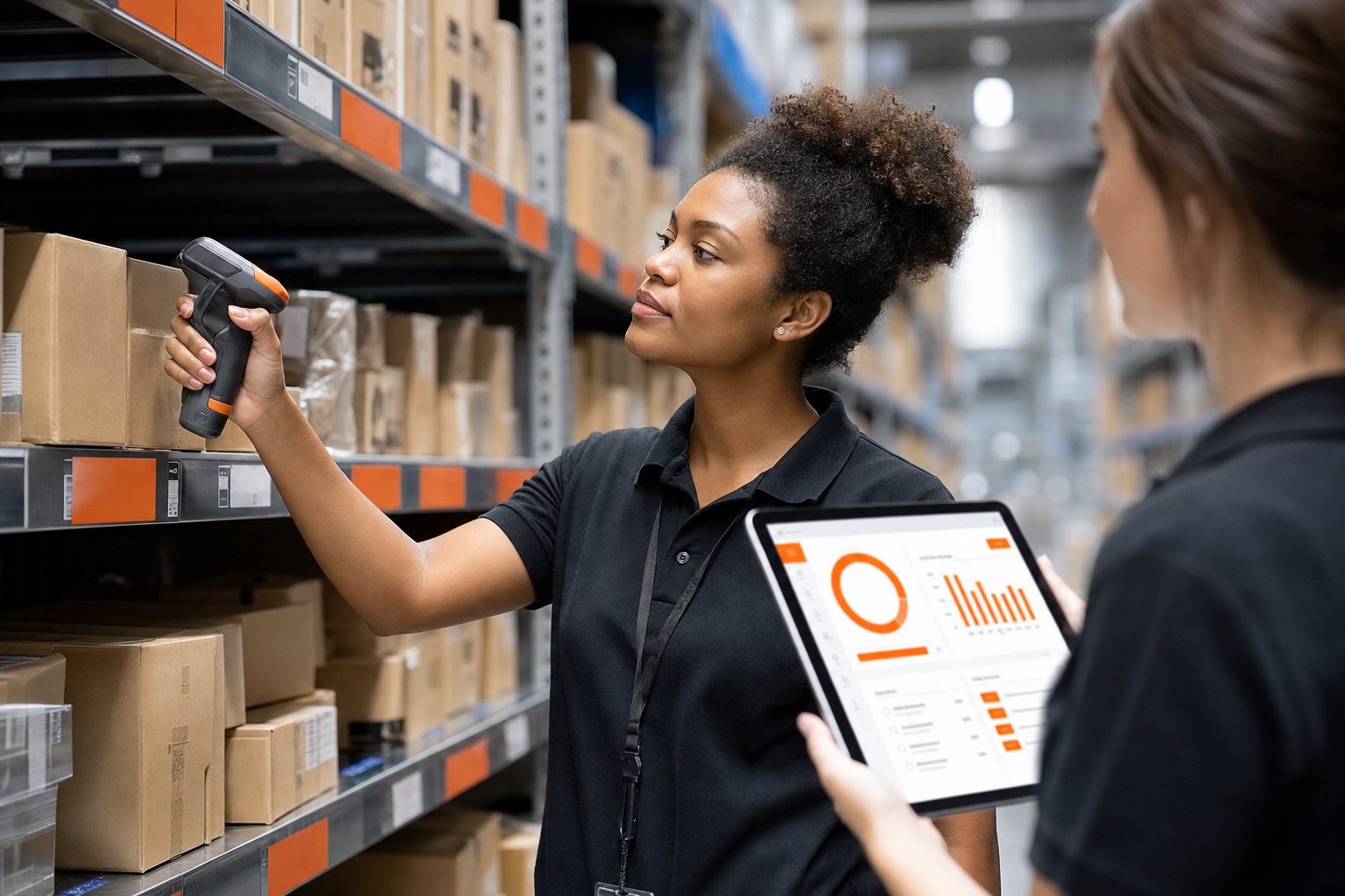 Warehouse team using RFID and AI-assisted operations