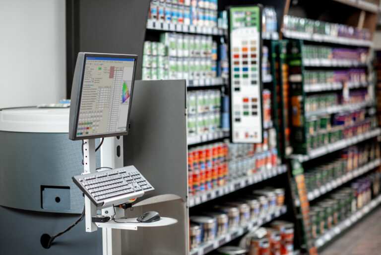 Professional coloring machine in the building supermarket
